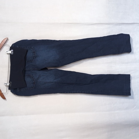 Indigo Blue Dark Wash Straight Leg Maternity Jeans Hemmed to 28" Inseam Size Lg - Picture 3 of 7